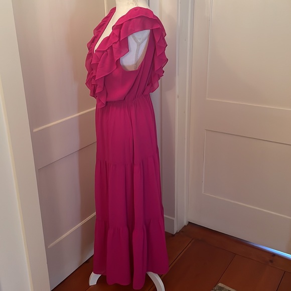 Wayf Magenta Ruffle Midi Dress - Picture 8 of 9